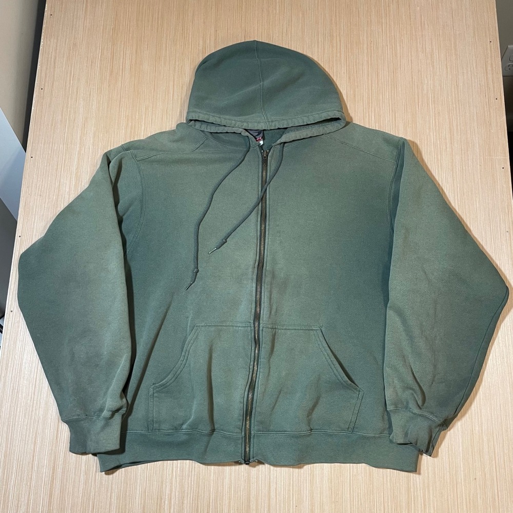 Vintage Full Zip Hoodie Mens Large Faded Sage Green Heavyweight Sweatshirt